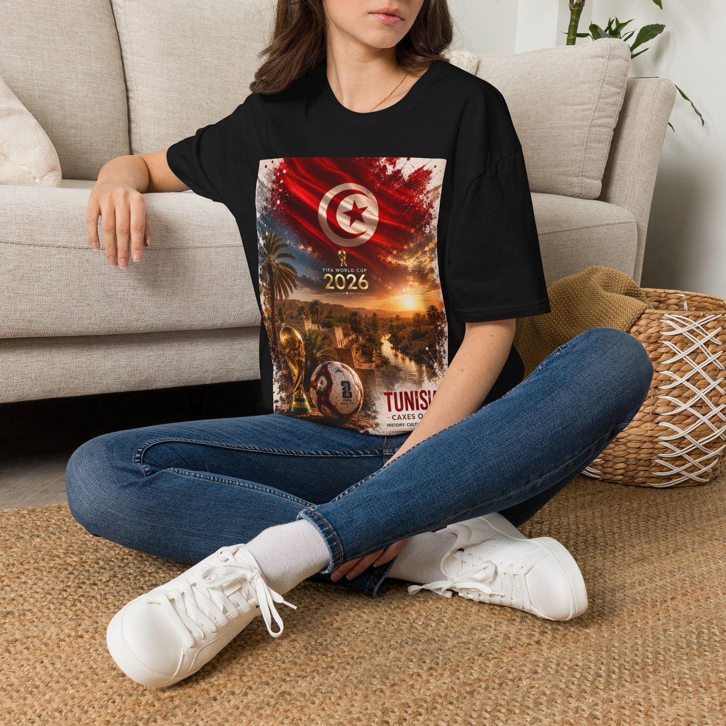 Tunisia Football Flag Chebika Oasis T-Shirt Eagles of Carthage Soccer Design Tee