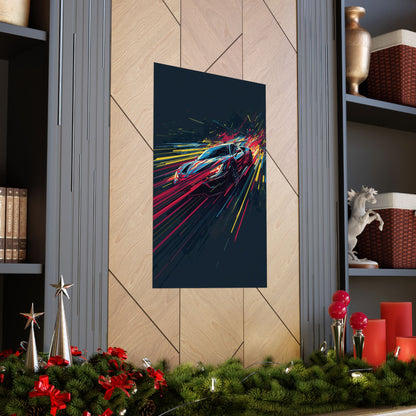 Abstract poster of a racing car on a dark background