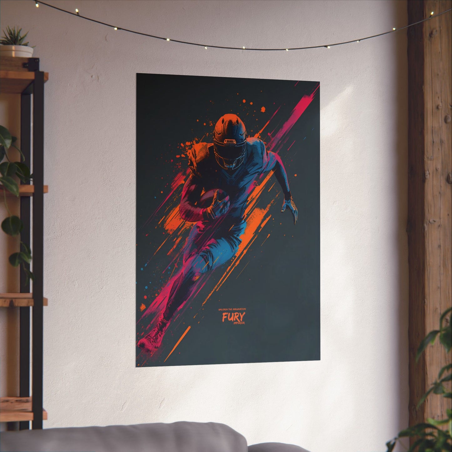 “Fury” Football Wall Art Poster | Neon Grunge Running Back Matte Print