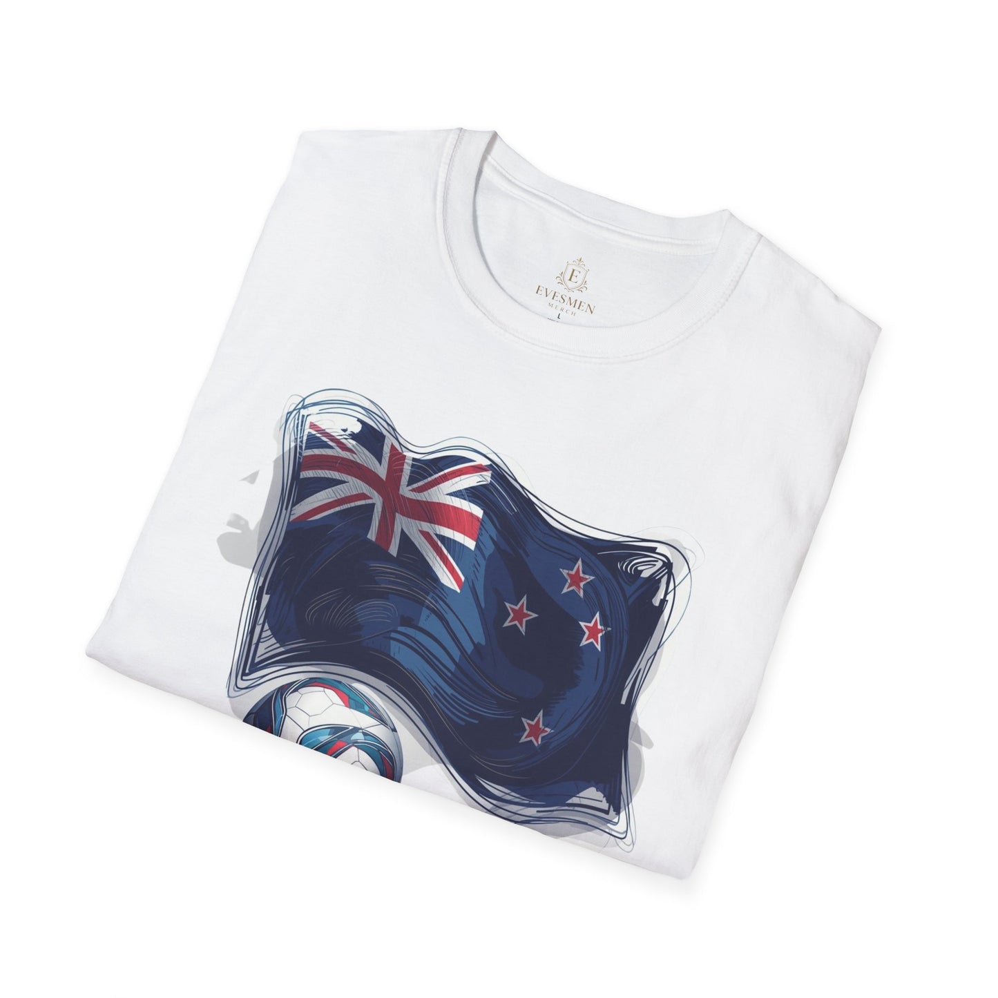 New Zealand Football Flag Sketch Tee All Whites Soccer Graphic T-Shirt