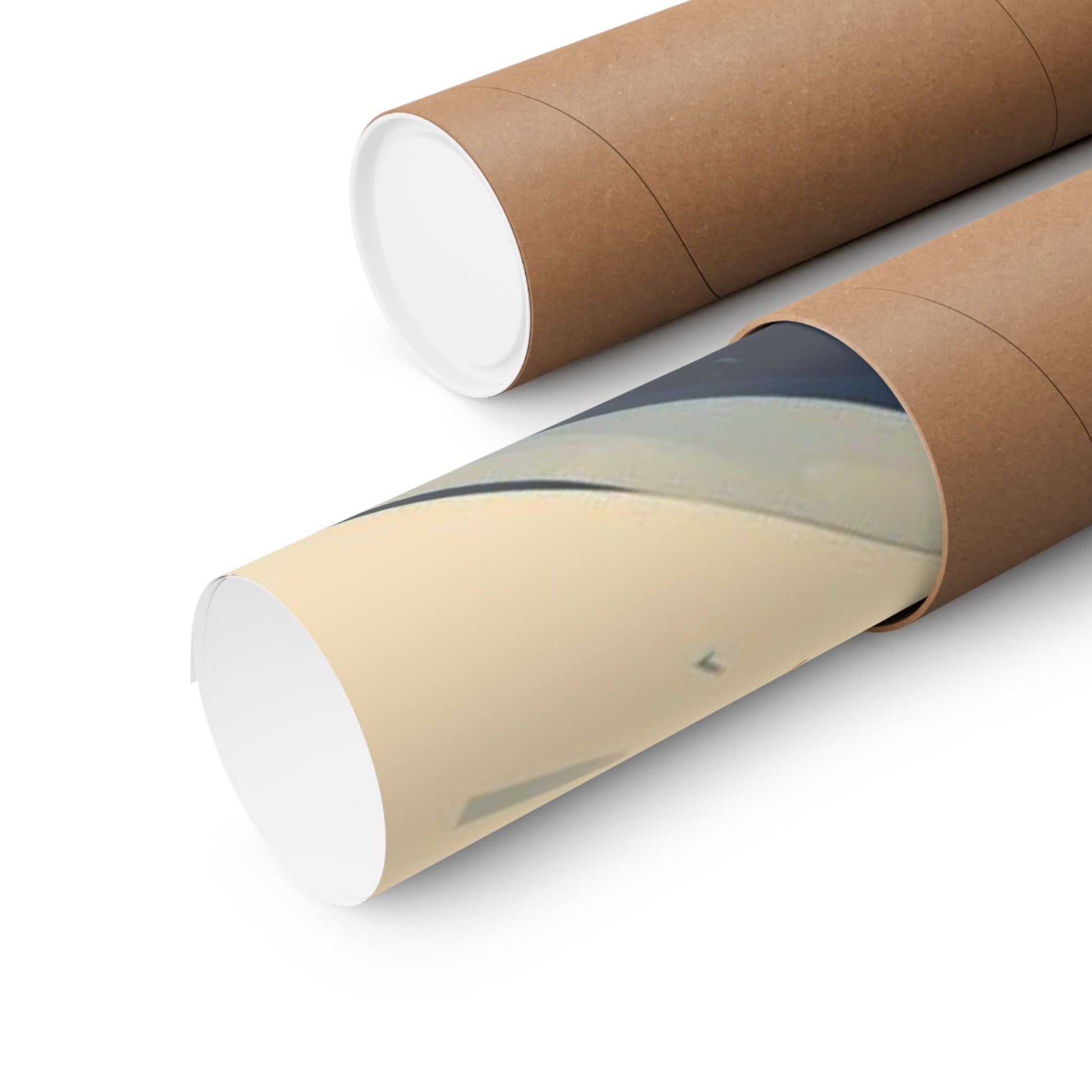 Two cardboard tubes with a clear wrap on a white background