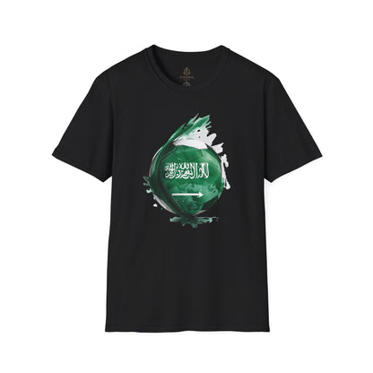 Saudi Arabia Football Flag Splatter T-Shirt Abstract Green Falcon Soccer Tee