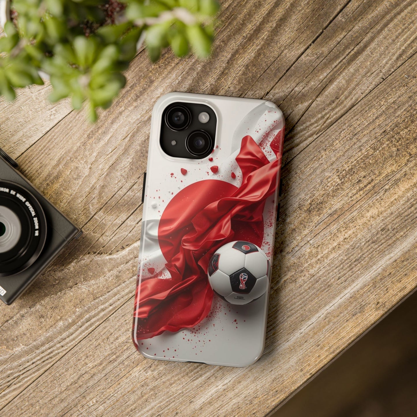 Red Satin Japan Flag Soccer Ball Design Phone Protective Case