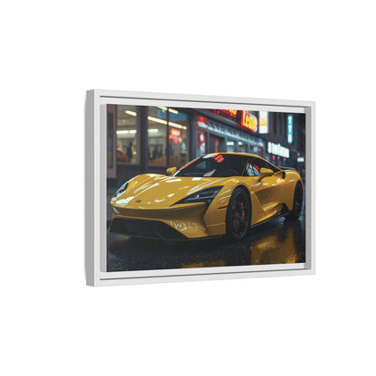 Yellow sports car on a digital display with a white frame