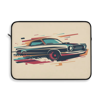 Laptop sleeve with a vintage car design on a beige background