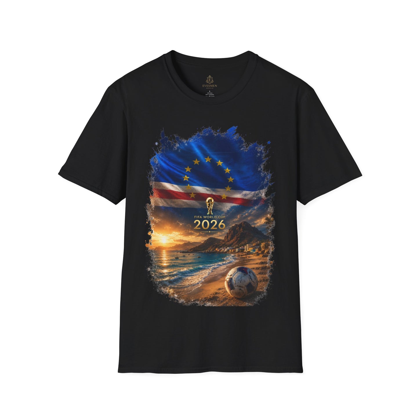 Cape Verde Football Flag Beach Graphic T-Shirt Blue Sharks Soccer Tee