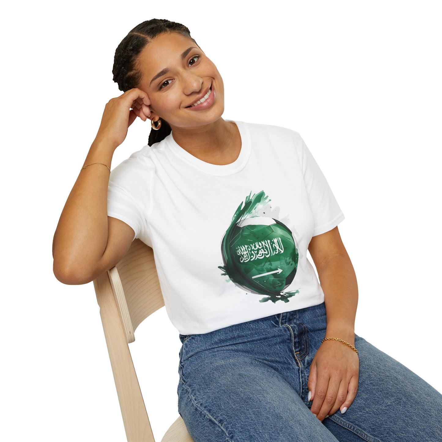 Saudi Arabia Football Flag Splatter T-Shirt Abstract Green Falcon Soccer Tee