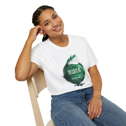 Saudi Arabia Football Flag Splatter T-Shirt Abstract Green Falcon Soccer Tee