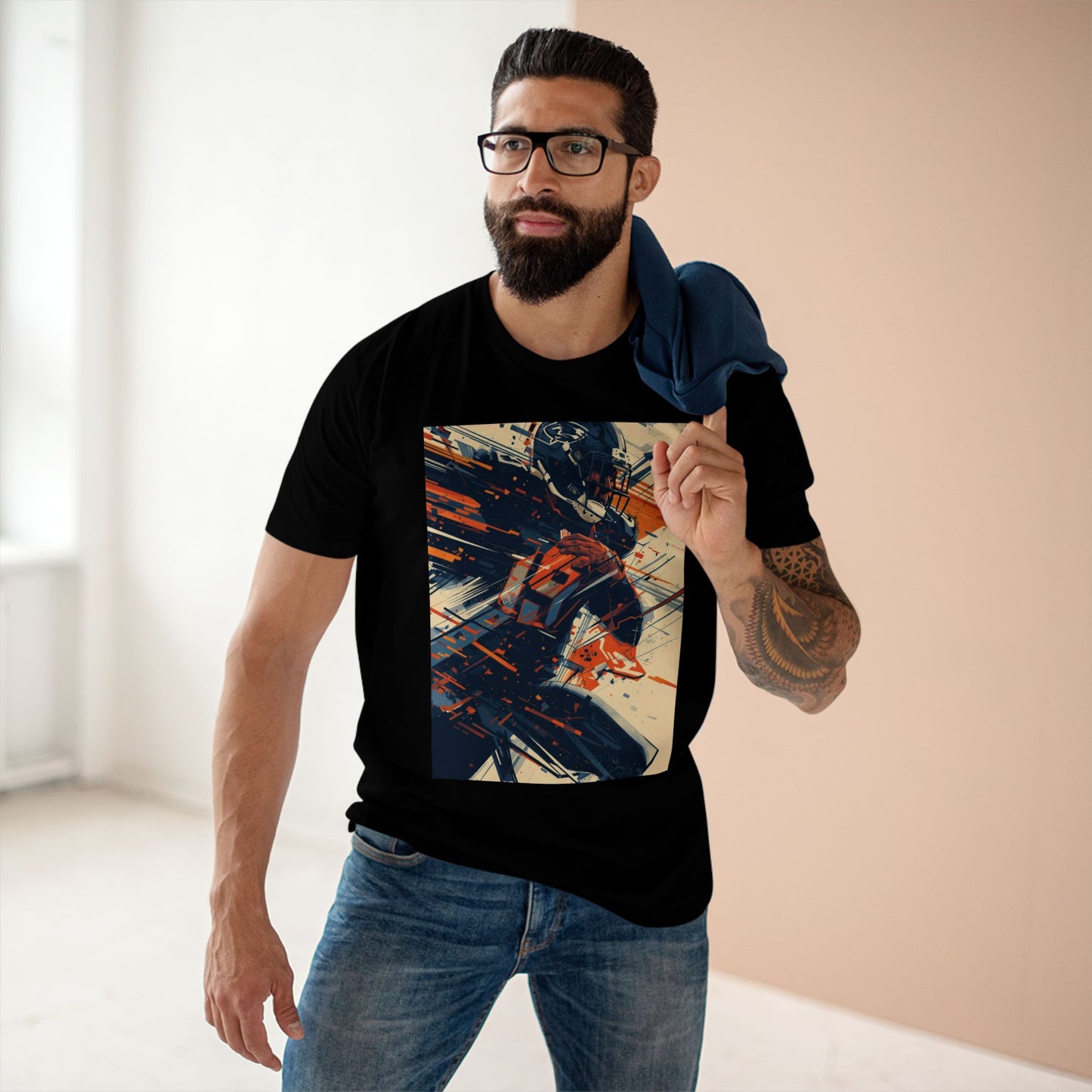 Football Player Action T-Shirt Dynamic Grunge Helmet Design