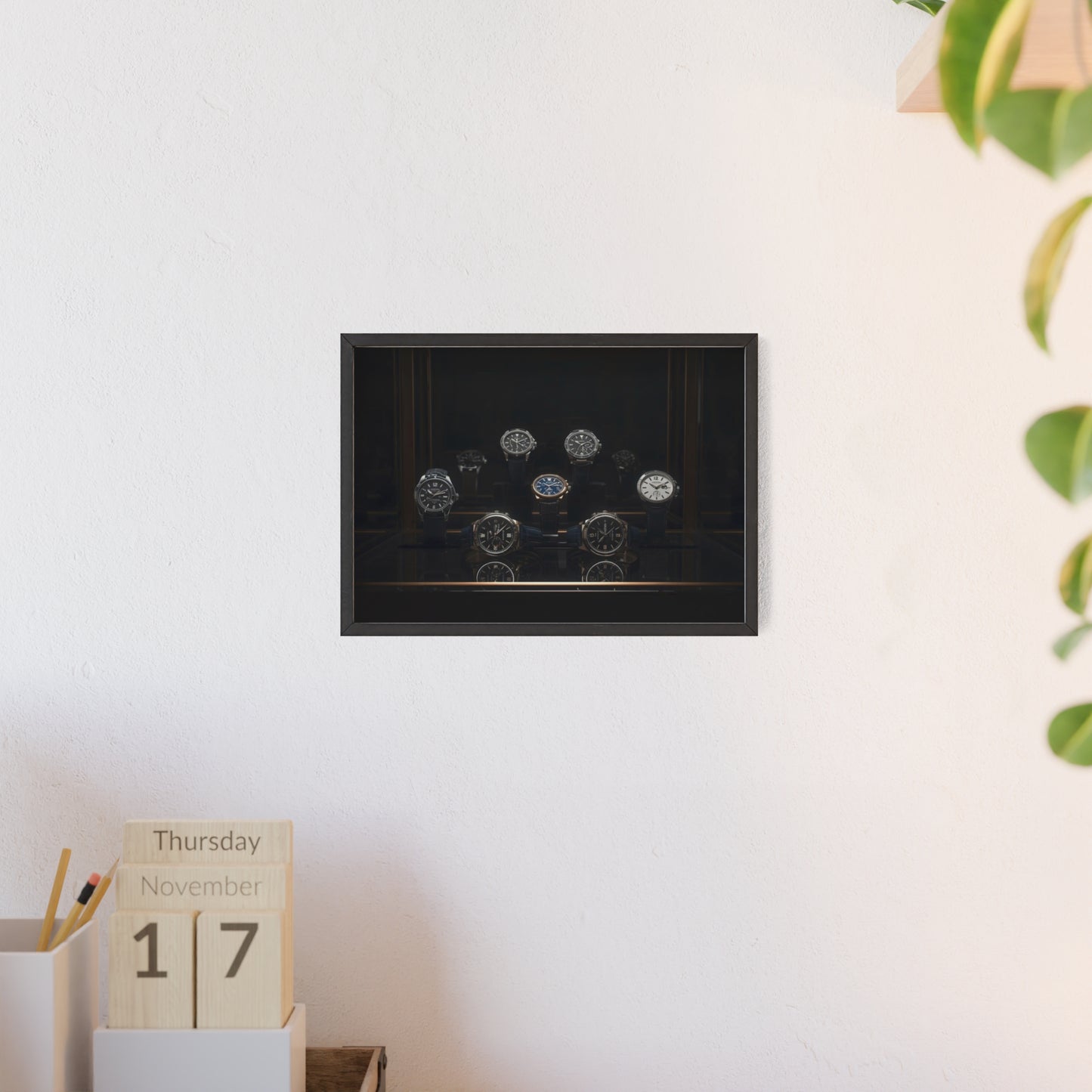 Framed Luxury Watches Poster — Black Wooden Frame Wall Art for Collectors
