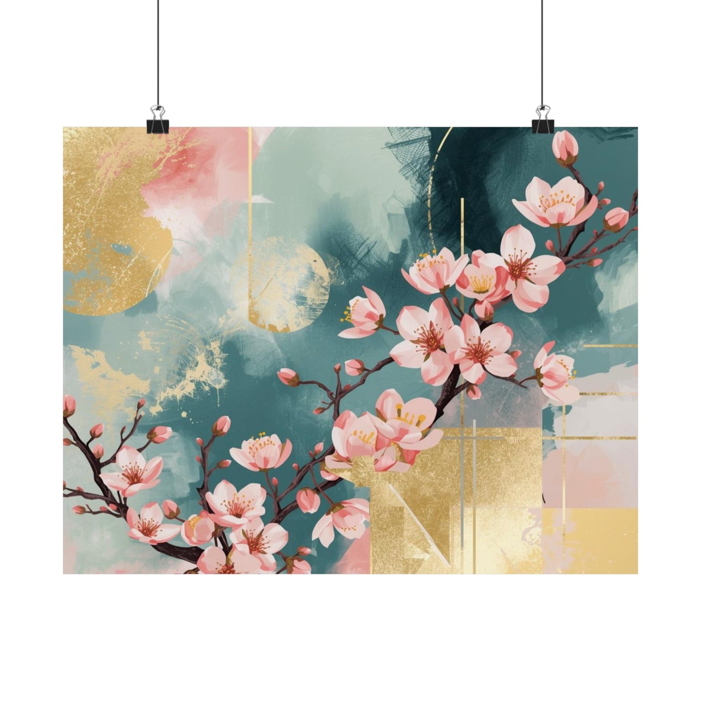 Pink Cherry Blossom Poster – Matte Horizontal Floral Wall Print