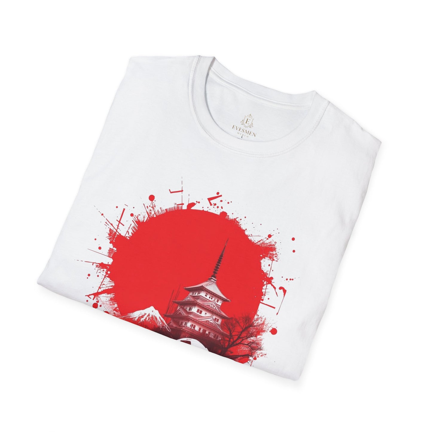 Japan Football T-Shirt with Rising Sun Splatter and Pagoda Design Tee