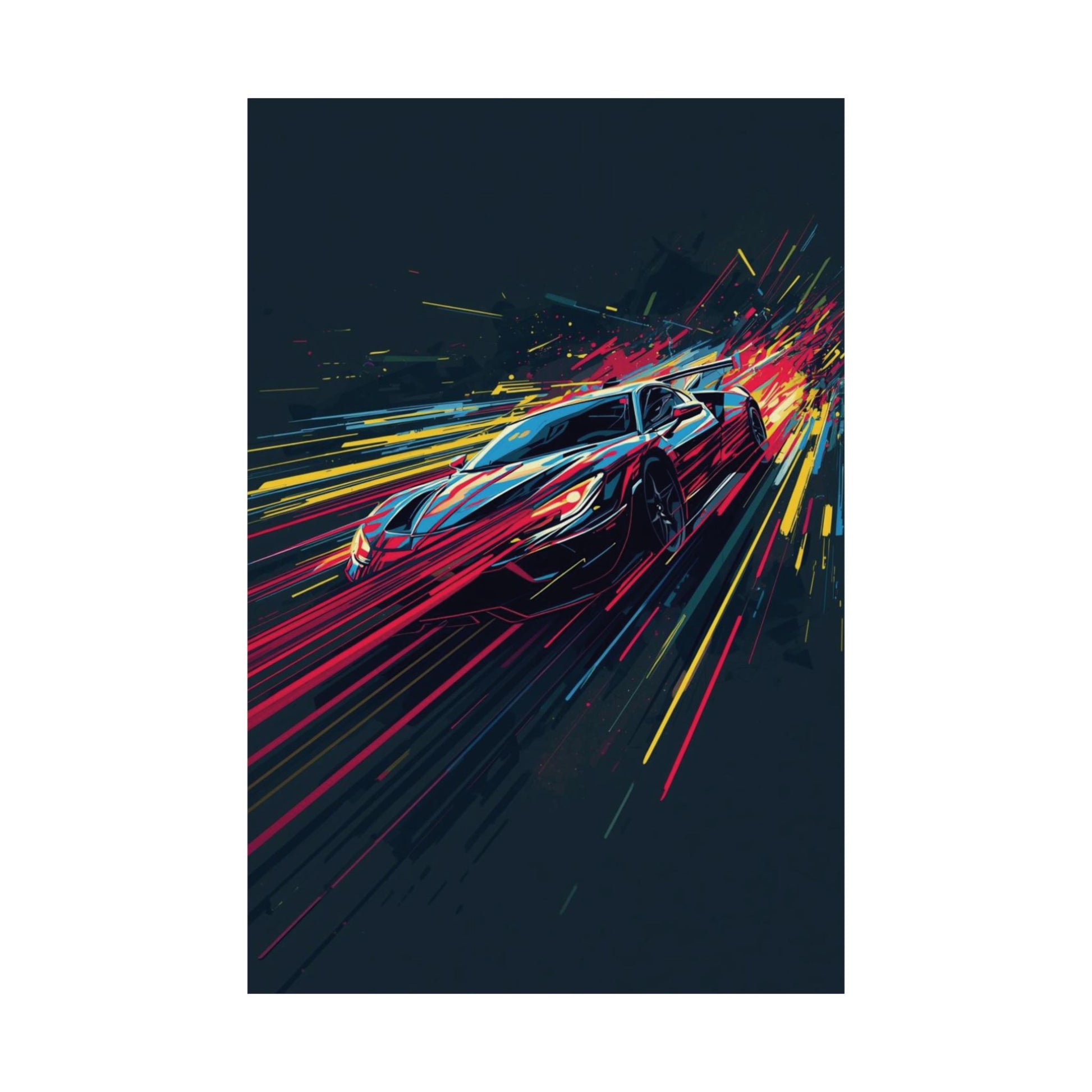 Abstract poster of a racing car on a dark background