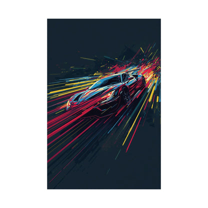 Abstract poster of a racing car on a dark background