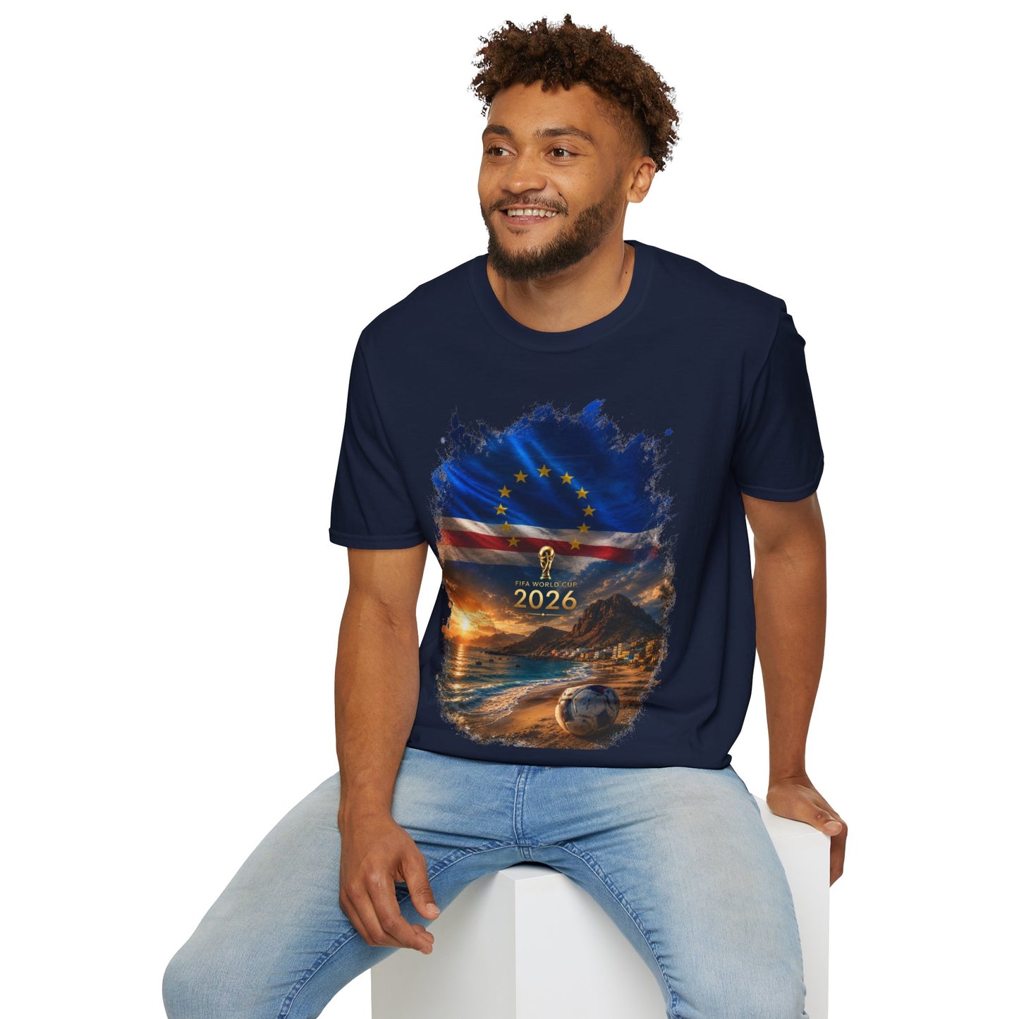 Cape Verde Football Flag Beach Graphic T-Shirt Blue Sharks Soccer Tee