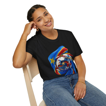 DR Congo Football Flag Exploding Ball T-Shirt Leopards Soccer Graphic Tee