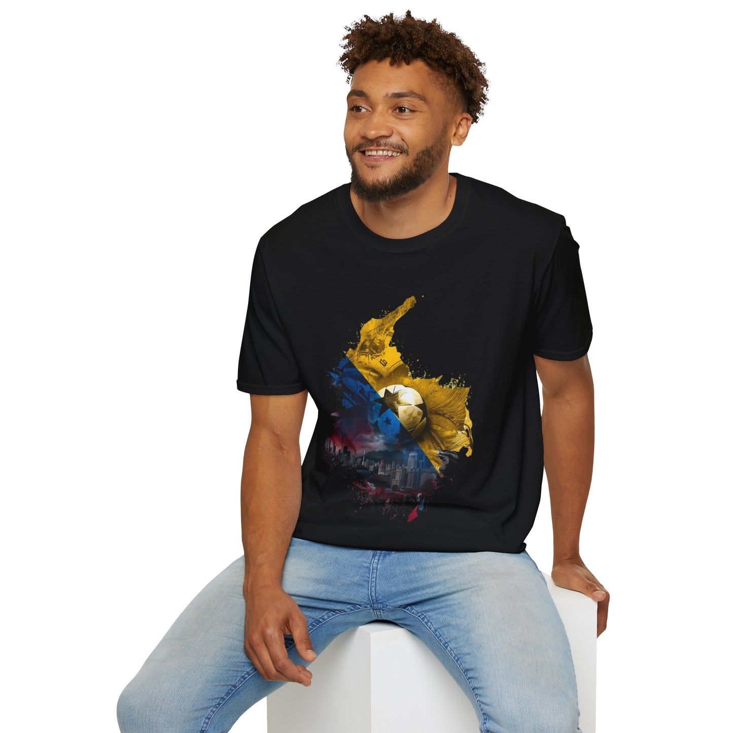 Colombia Map Skyline Football T-Shirt — Watercolor Grunge Soccer Design Tee
