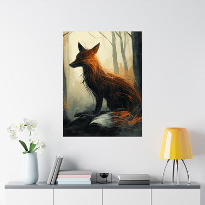Mystical Fox Forest Poster | Matte Woodland Wall Art Print