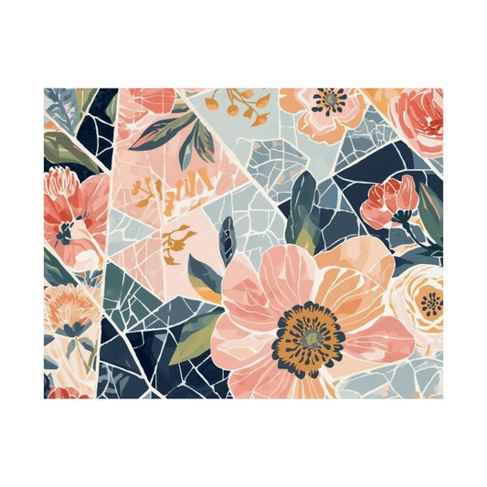 Floral Mosaic Matte Poster — Horizontal Botanical Wall Art, Modern-Boho Decor