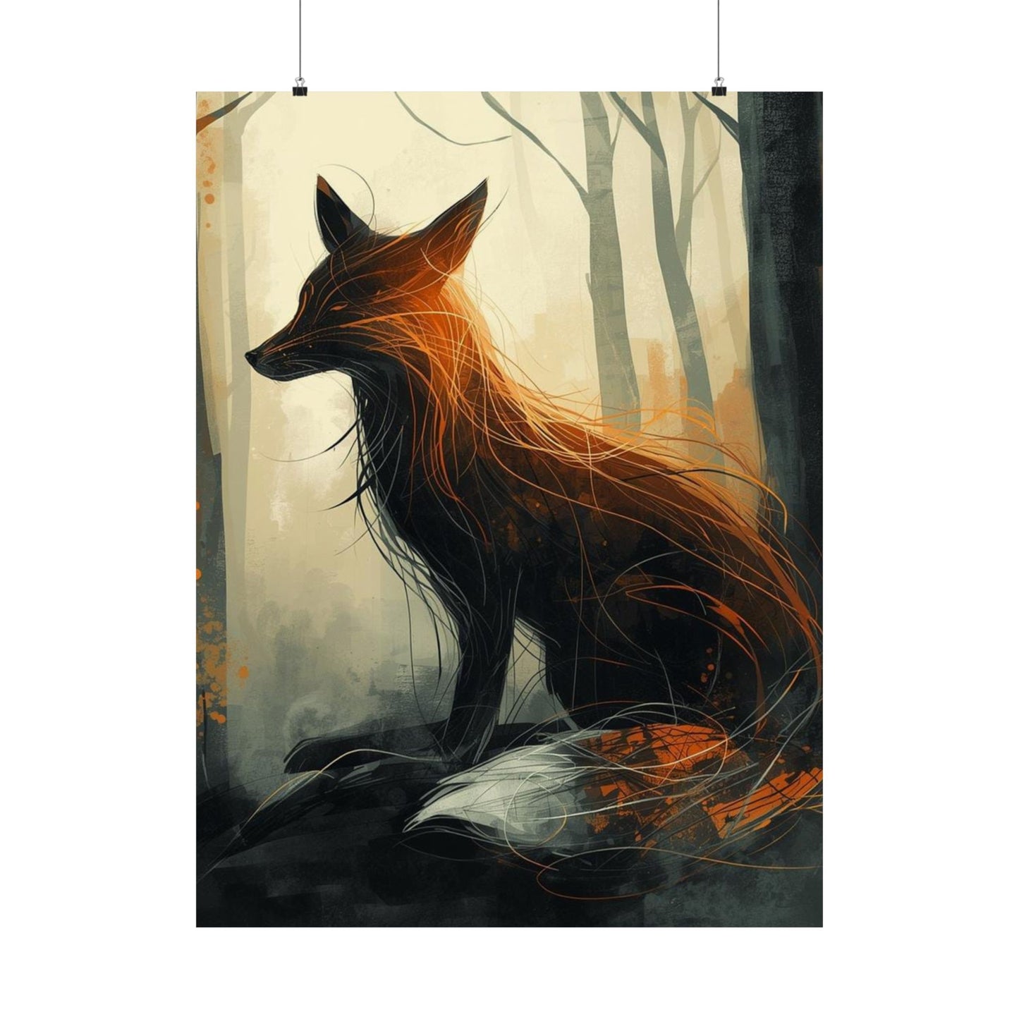 Mystical Fox Forest Poster | Matte Woodland Wall Art Print