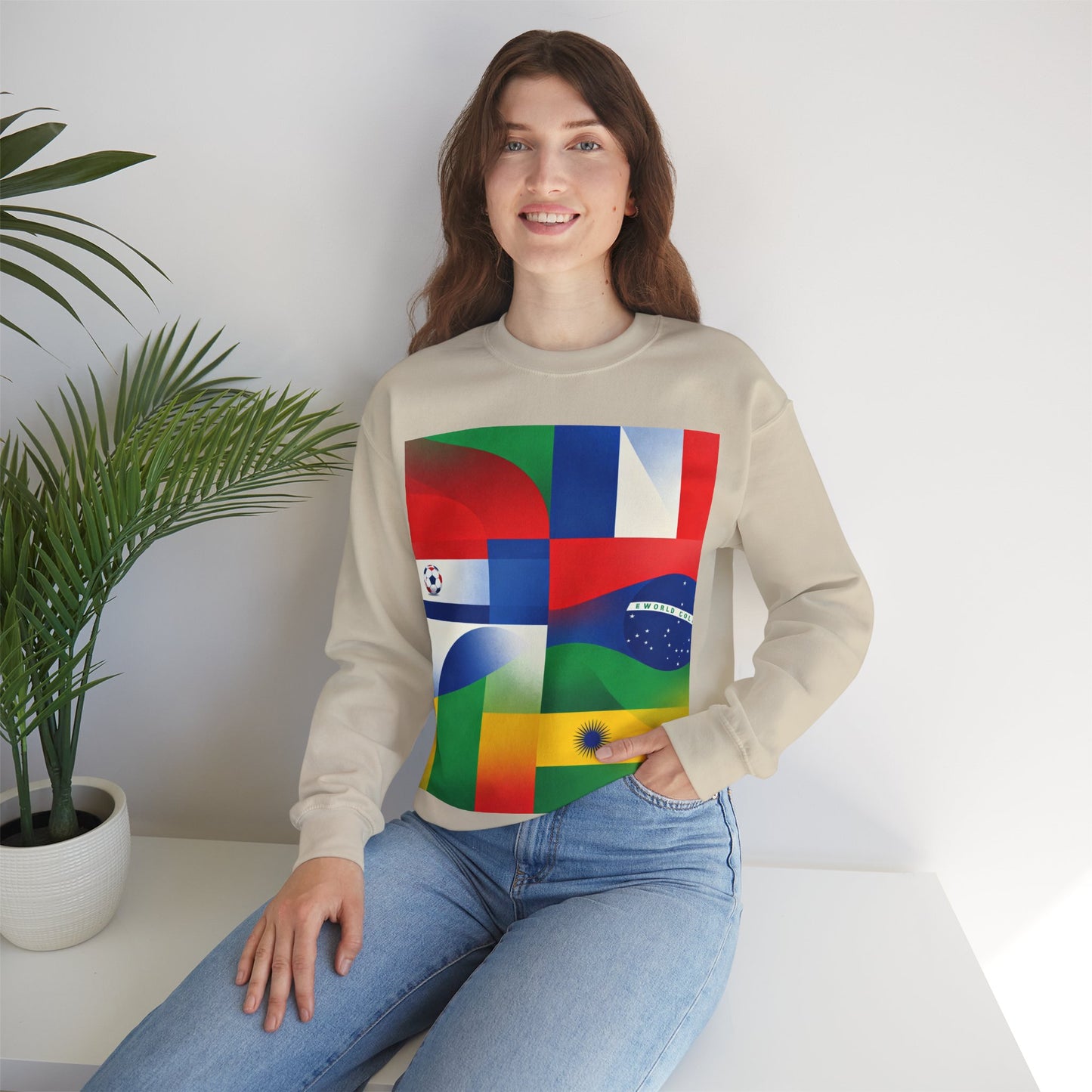 Match Day Flags Crewneck Sweatshirt — Colorful Soccer World Design