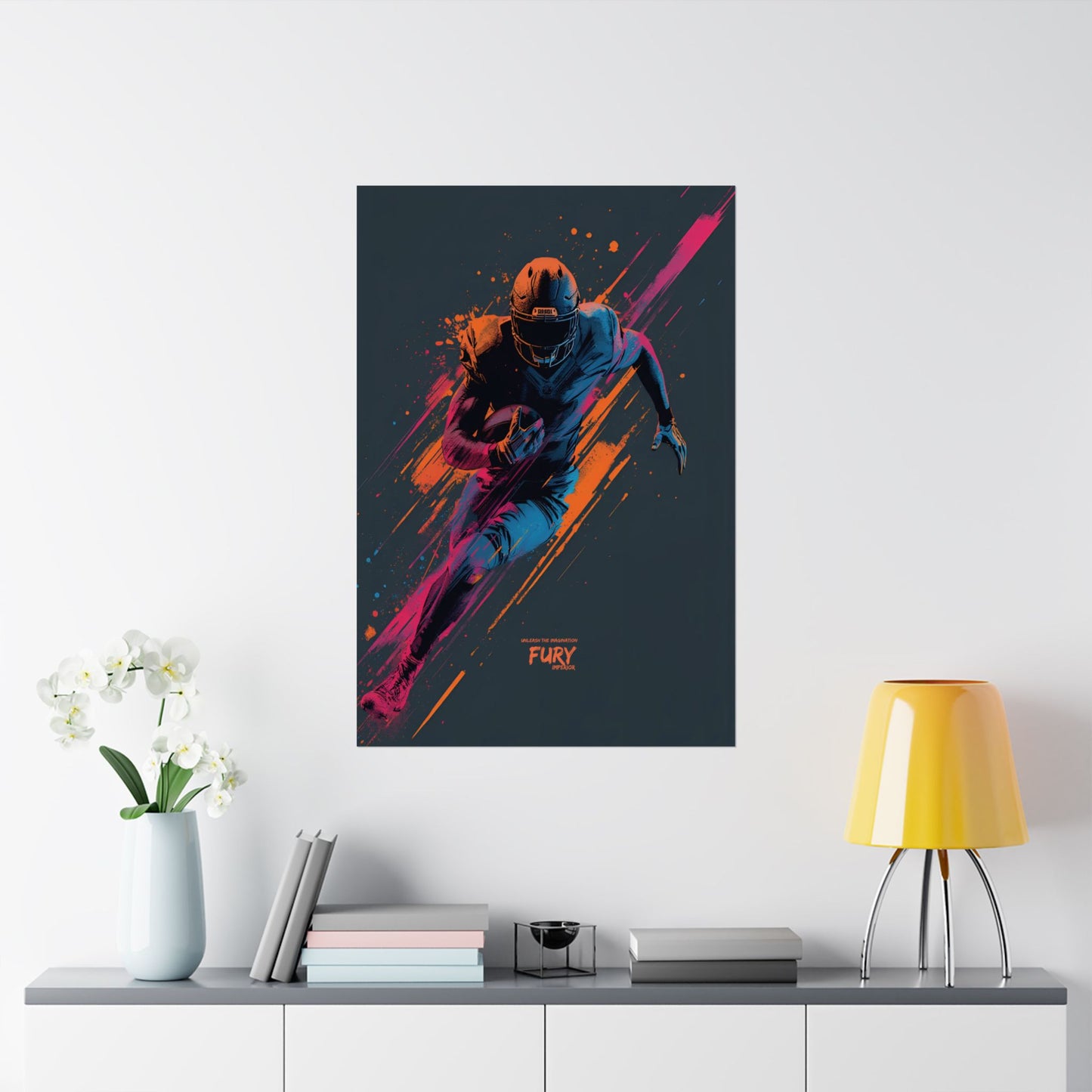 “Fury” Football Wall Art Poster | Neon Grunge Running Back Matte Print