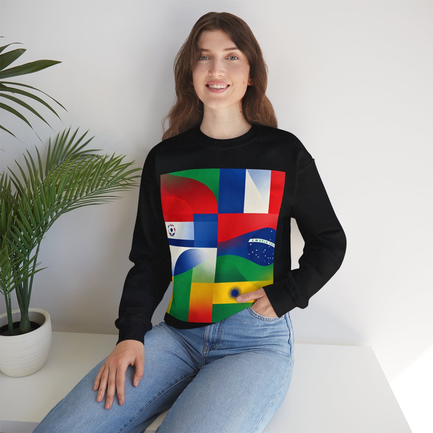 Match Day Flags Crewneck Sweatshirt — Colorful Soccer World Design