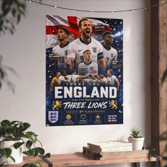 Three Lions England Soccer Commemorative Wall Art Poster Print