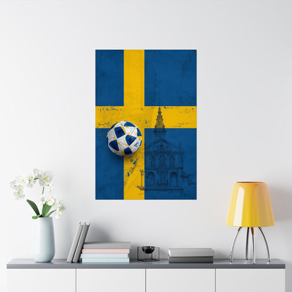 Sweden Flag Soccer Poster — Matte Vertical Line-Art Architecture Wall Art
