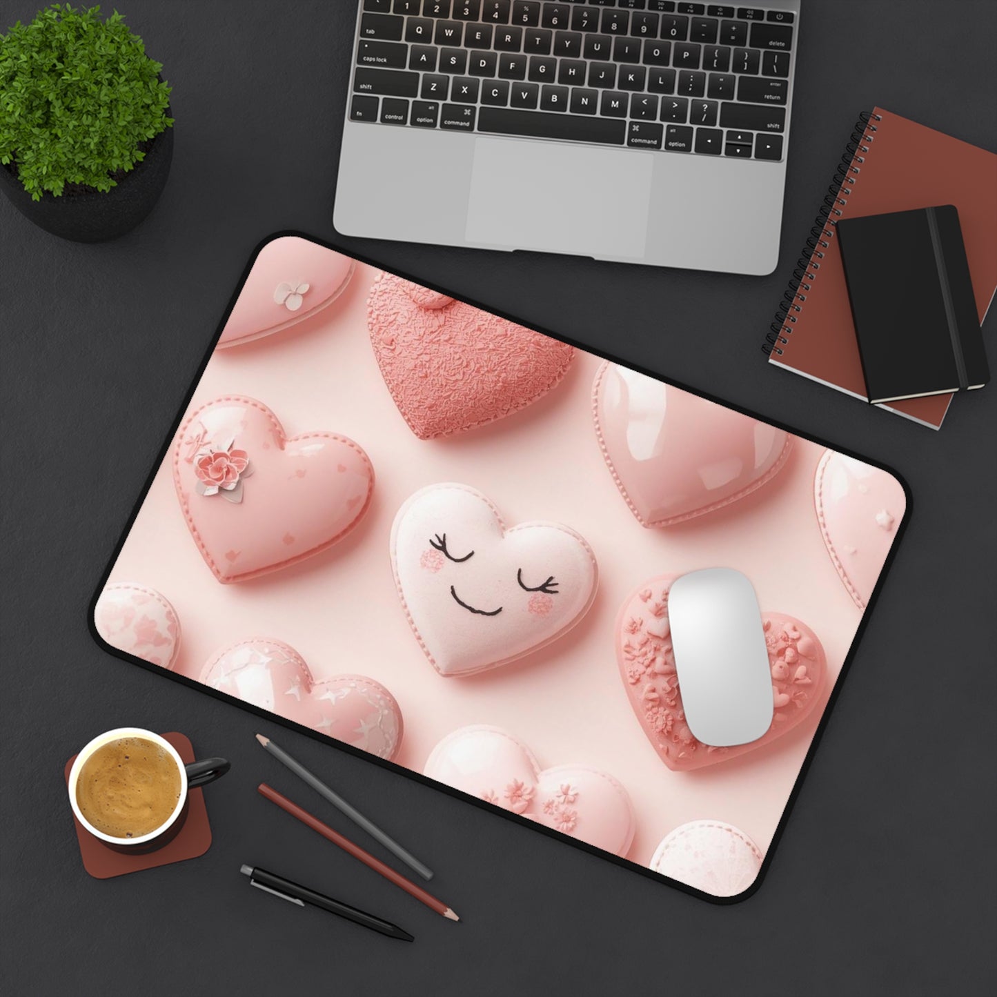 Pink Heart Cookie Desk Mat — Cute Valentine Gaming Mouse Pad