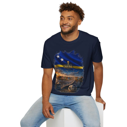Curaçao Football Flag Handelskade T‑Shirt Cinematic Caribbean Soccer Tee