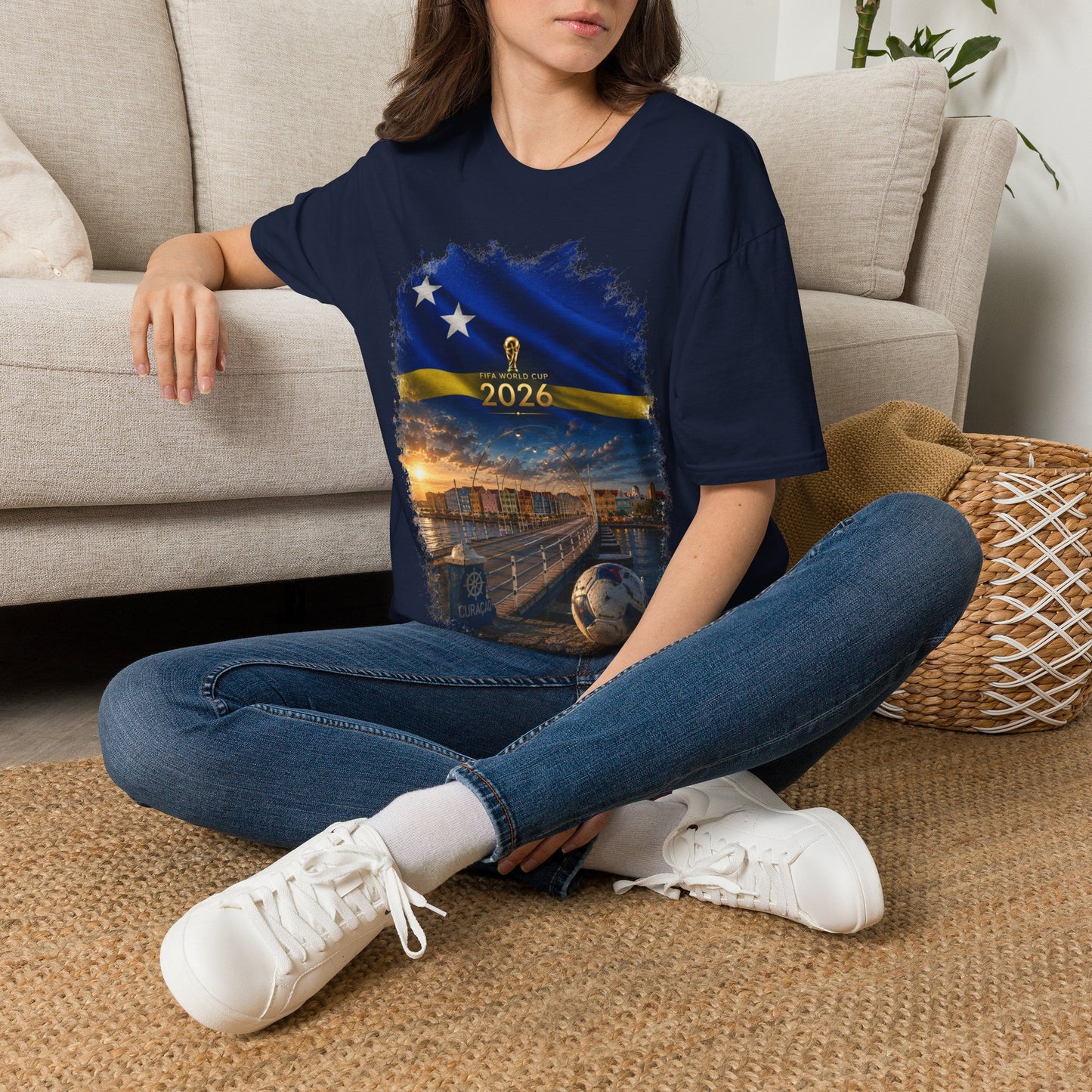 Curaçao Football Flag Handelskade T‑Shirt Cinematic Caribbean Soccer Tee