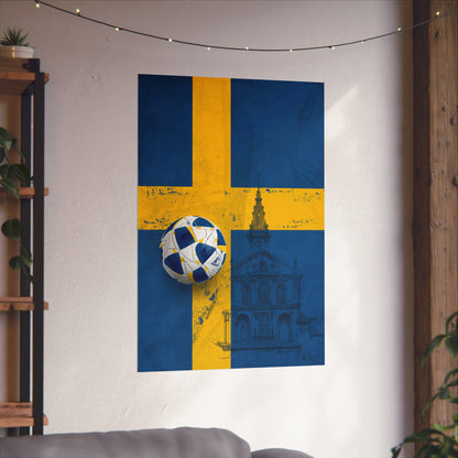 Sweden Flag Soccer Poster — Matte Vertical Line-Art Architecture Wall Art