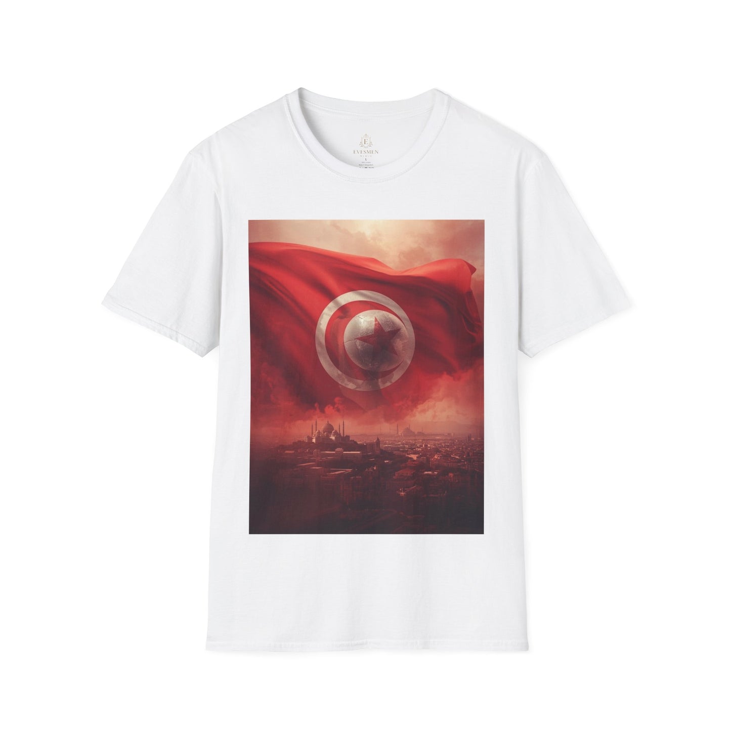 Tunisian Pride Football T-Shirt Cityscape & Waving Flag with Crescent Soccer Ball Tee