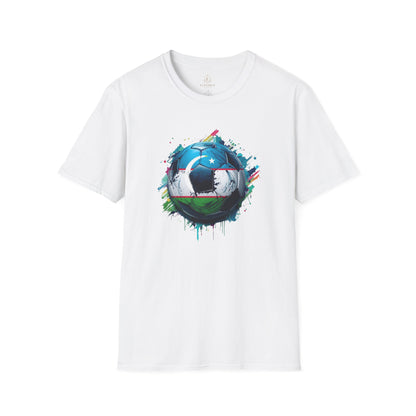 Uzbekistan Football Flag Splatter T-Shirt Abstract Crescent Moon Design Tee