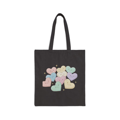 Valentine Tote Bag — Pastel Heart Buttons Cute Canvas Tote
