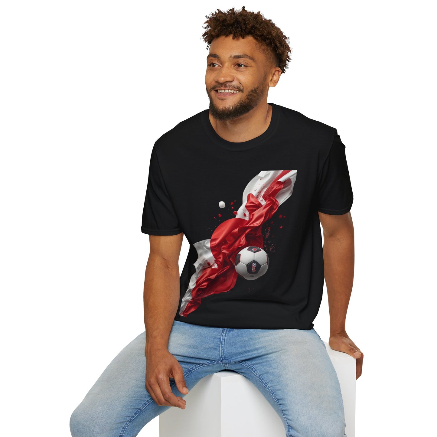 Japan Football Rising Sun T‑Shirt — Dynamic Red & White Silk Ribbon Design Tee