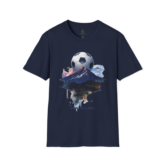 New Zealand Football Mountain T-Shirt — Majestic Landscape Soccer Design Tee