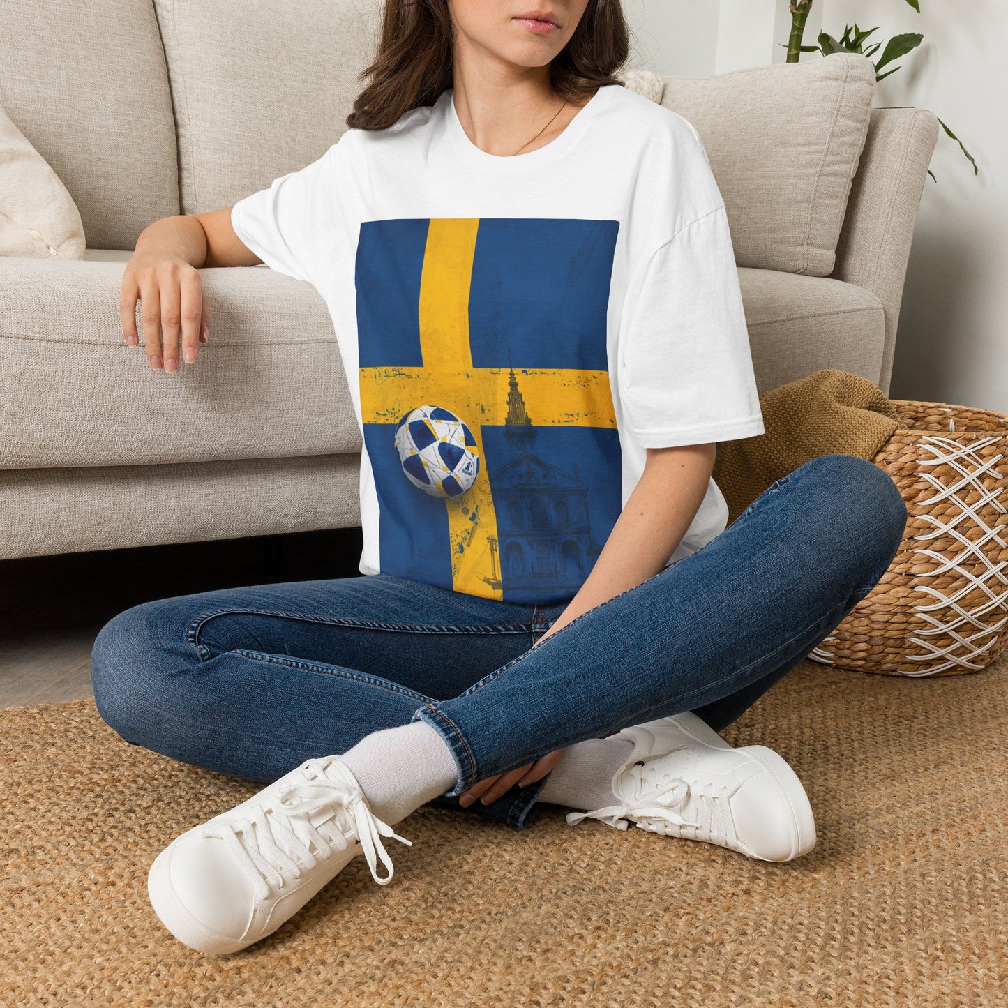 Sweden Flag Soccer T-Shirt — Distressed Swedish Flag Football Tee