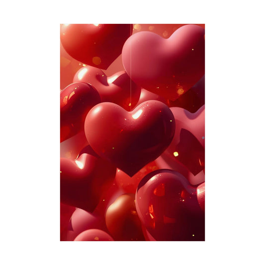 Valentine Hearts Matte Poster — Red 3D Heart Wall Art (Vertical)