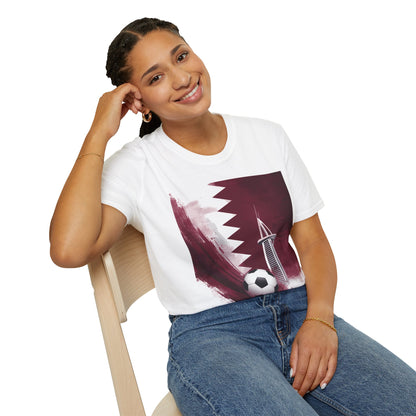 Qatar Soccer T-Shirt – Flag, Football & Aspire Tower Design Tee
