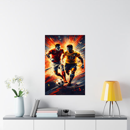 Soccer Action Matte Vertical Poster — Dynamic Two Players Dribbling Design