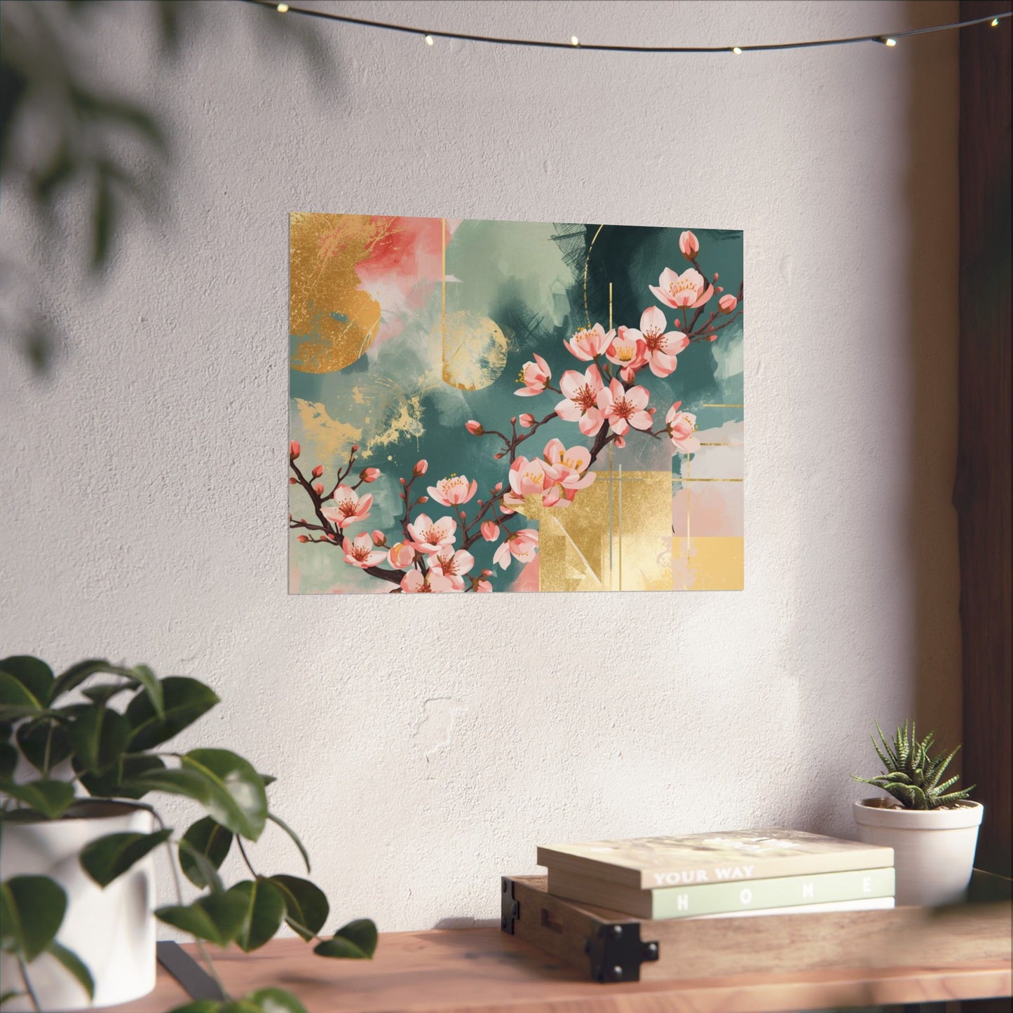 Pink Cherry Blossom Poster – Matte Horizontal Floral Wall Print