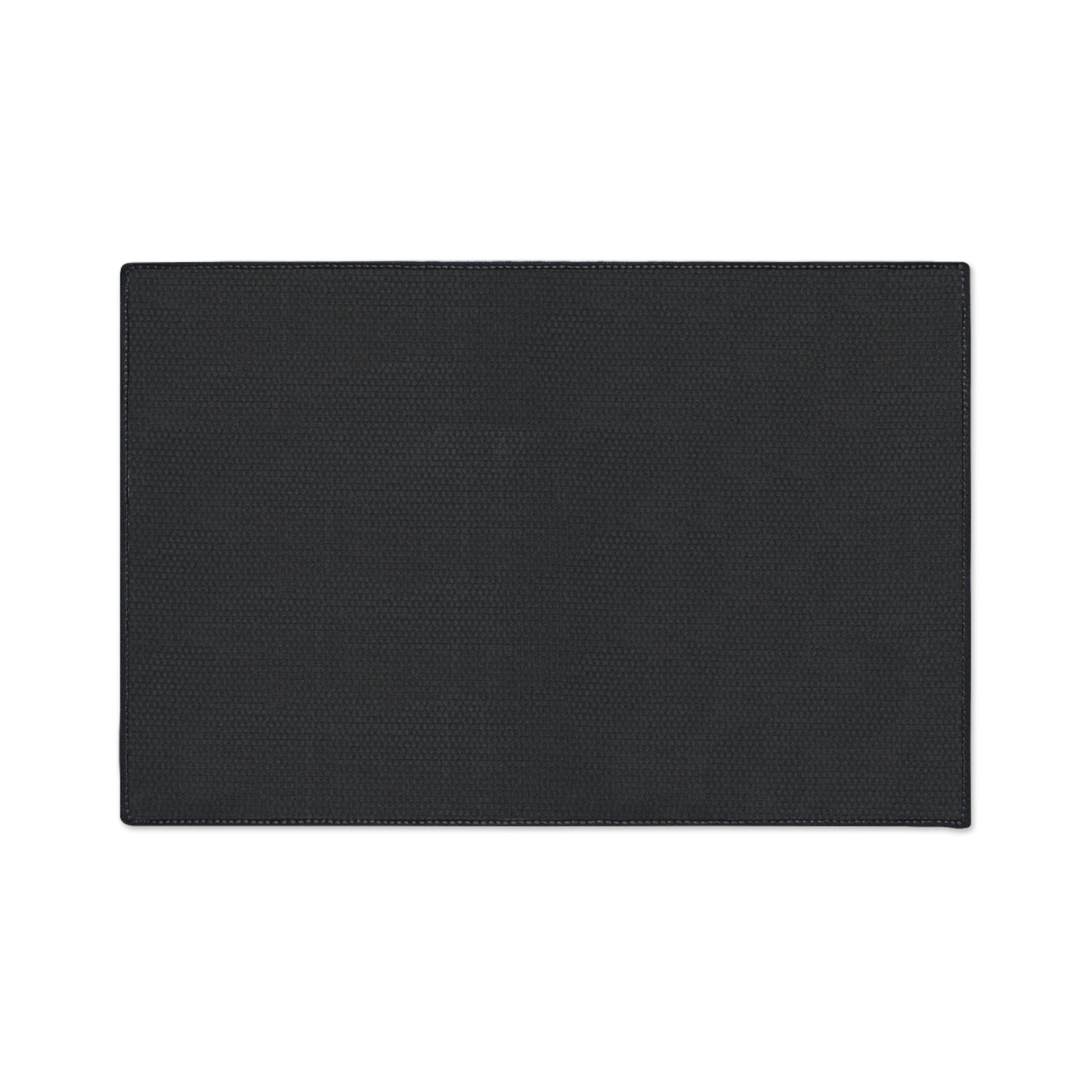 Black backing rectangular mat on a white background