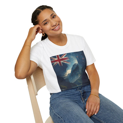 New Zealand Flag Mountain T-Shirt Cinematic Landscape Soccer Graphic Tee