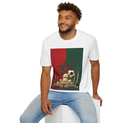 Morocco Flag Mosque Soccer T-Shirt — Moroccan Football Fan Tee