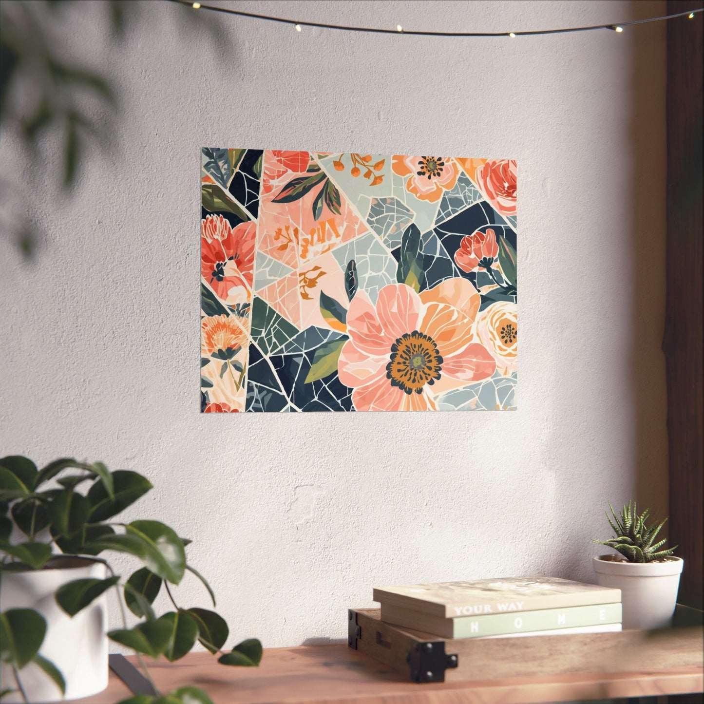 Floral Mosaic Matte Poster — Horizontal Botanical Wall Art, Modern-Boho Decor