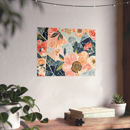 Floral Mosaic Matte Poster — Horizontal Botanical Wall Art, Modern-Boho Decor
