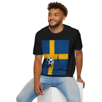 Sweden Flag Soccer T-Shirt — Distressed Swedish Flag Football Tee