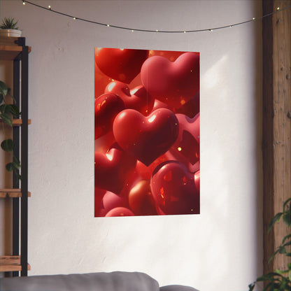 Valentine Hearts Matte Poster — Red 3D Heart Wall Art (Vertical)